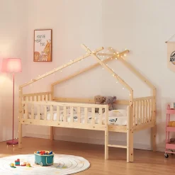 Lit cabane Sotkamo bois de pin 90 x 200 cm naturel en.casa