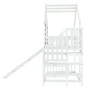 Lit cabane superposé avec toboggan, escalier, fenêtres, garde-corps, bois massif, blanc