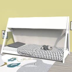 Lit cabane TIPI 70x140 + 1 toile + 1 sommier / Blanc