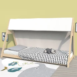 Lit cabane TIPI 70x140 + 1 toile + 1 sommier / Naturel