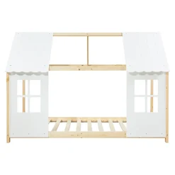 Lit cabane Tostedt pour enfant forme maison bois de pin 90 x 200 cm naturel blanc en.casa