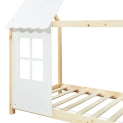 Lit cabane Tostedt pour enfant forme maison bois de pin 90 x 200 cm naturel blanc en.casa