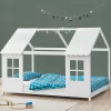 Lit cabane Tostedt pour enfant forme maison bois de pin 140 x 200 cm blanc en.casa