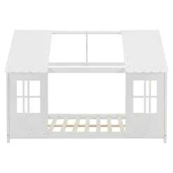 Lit cabane Tostedt pour enfant forme maison bois de pin 140 x 200 cm blanc en.casa