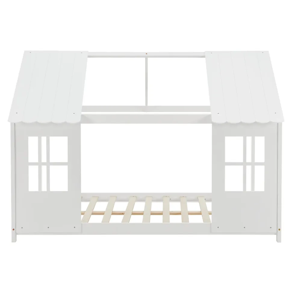 Lit cabane Tostedt pour enfant forme maison bois de pin 120 x 200 cm blanc en.casa