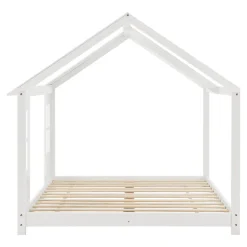 Lit cabane Tostedt pour enfant forme maison bois de pin 120 x 200 cm blanc en.casa