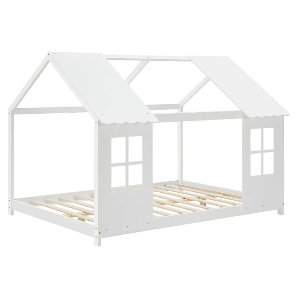 Lit cabane Tostedt pour enfant forme maison bois de pin 120 x 200 cm blanc en.casa