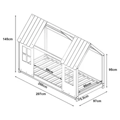Lit cabane Tostedt pour enfant forme maison bois de pin 90 x 200 cm vert menthe blanc en.casa