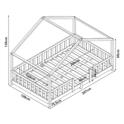 Lit cabane Treviolo avec matelas à mousse froid 200 x 120 cm gris clair / blanc en.casa