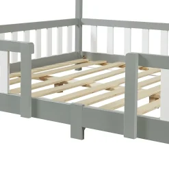 Lit cabane Treviolo avec matelas à mousse froid 200 x 120 cm gris clair / blanc en.casa