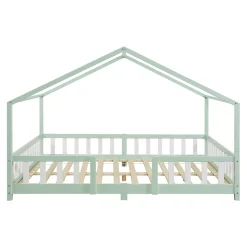 Lit cabane Treviolo avec matelas à mousse froid 200 x 140 cm vert menthe / blanc en.casa