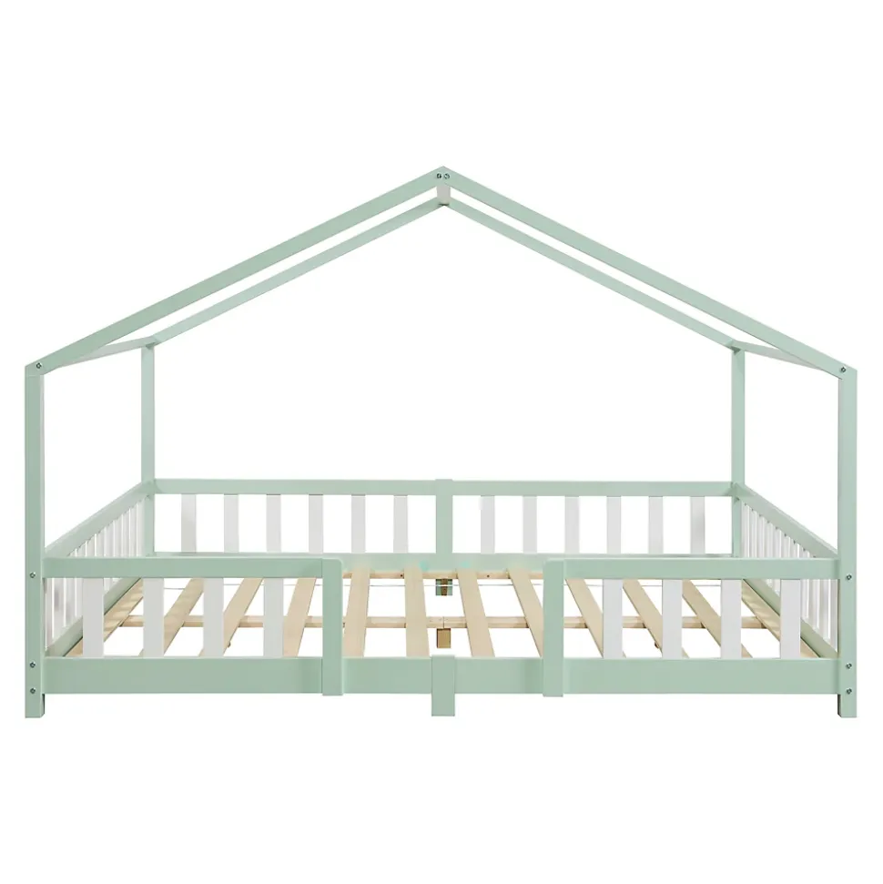 Lit cabane Treviolo avec matelas à mousse froid 200 x 140 cm vert menthe / blanc en.casa