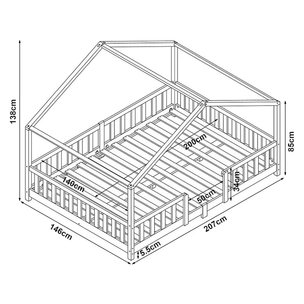Lit cabane Treviolo avec matelas à mousse froid 200 x 140 cm vert menthe / blanc en.casa