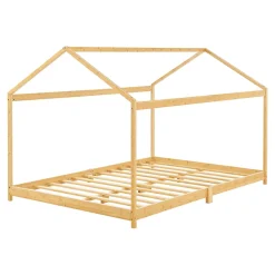 Lit cabane Vindafjord pour enfant 180 x 200 cm forme maison bambou naturel en.casa