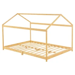 Lit cabane Vindafjord pour enfant 140 x 200 cm forme maison bambou naturel en.casa