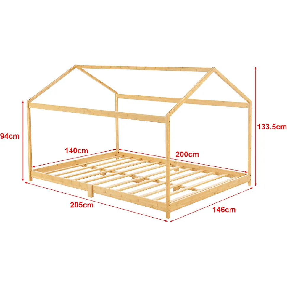 Lit cabane Vindafjord pour enfant 140 x 200 cm forme maison bambou naturel en.casa