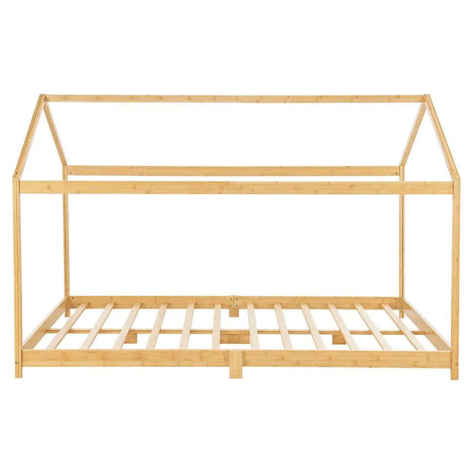 Lit cabane Vindafjord pour enfant 140 x 200 cm forme maison bambou naturel en.casa
