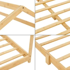 Lit cabane Vindafjord pour enfant 140 x 200 cm forme maison bambou naturel en.casa