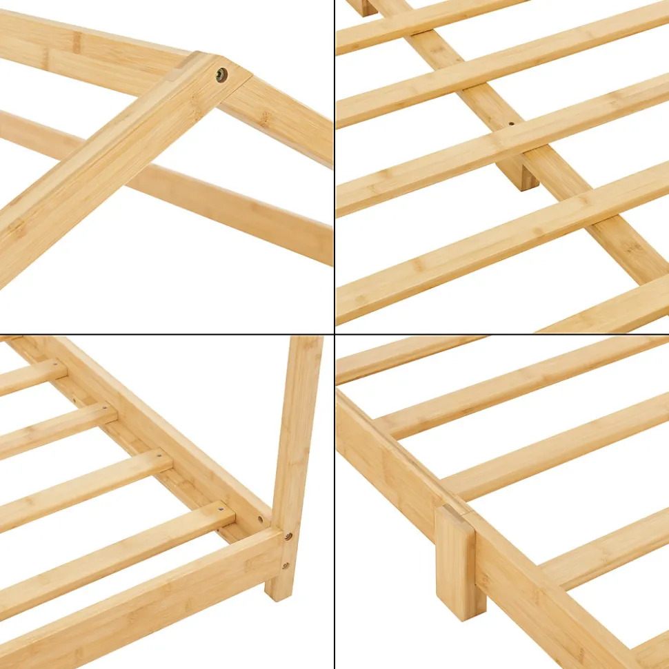 Lit cabane Vindafjord pour enfant 140 x 200 cm forme maison bambou naturel en.casa