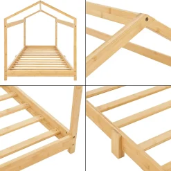 Lit cabane Vindafjord pour enfant 90 x 200 cm forme maison bambou naturel en.casa