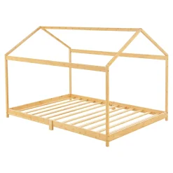 Lit cabane Vindafjord pour enfant 90 x 200 cm forme maison bambou naturel en.casa