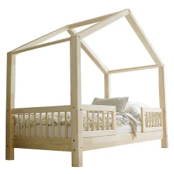 Lit cabane 90x200 barrières et sommier inclus pieds 10 cm Iris Bois