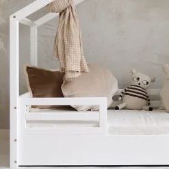 Lit cabane 90x200 barrières et sommier inclus pieds 1 cm Lucile Blanc