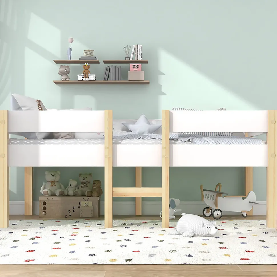 Lit cabane 90x190 cm - Lit enfant mi-hauteur avec protection antichute - Bois massif - Sans Matelas - Blanc