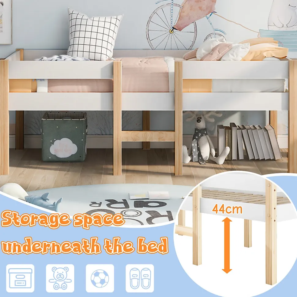 Lit cabane 90x190 cm - Lit enfant mi-hauteur avec protection antichute - Bois massif - Sans Matelas - Blanc