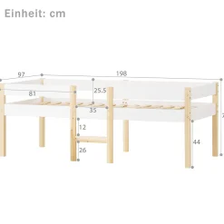 Lit cabane 90x190 cm - Lit enfant mi-hauteur avec protection antichute - Bois massif - Sans Matelas - Blanc