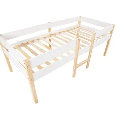 Lit cabane 90x190 cm - Lit enfant mi-hauteur avec protection antichute - Bois massif - Sans Matelas - Blanc