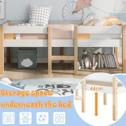 Lit cabane 90x200 cm - Lit enfant mi-hauteur avec protection antichute - Bois massif - Sans Matelas - Blanc