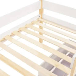 Lit cabane 90x190 cm - Lit mi-hauteur avec protection antichute et 2 tiroirs - Bois massif - Sans Matelas - Blanc