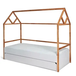 Lit cabane 90x200 sommier et tiroir inclus Bellamy Lotta Blanc