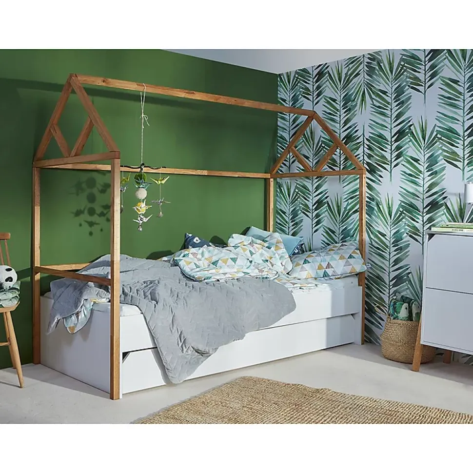 Lit cabane 90x200 sommier et tiroir inclus Bellamy Lotta Blanc