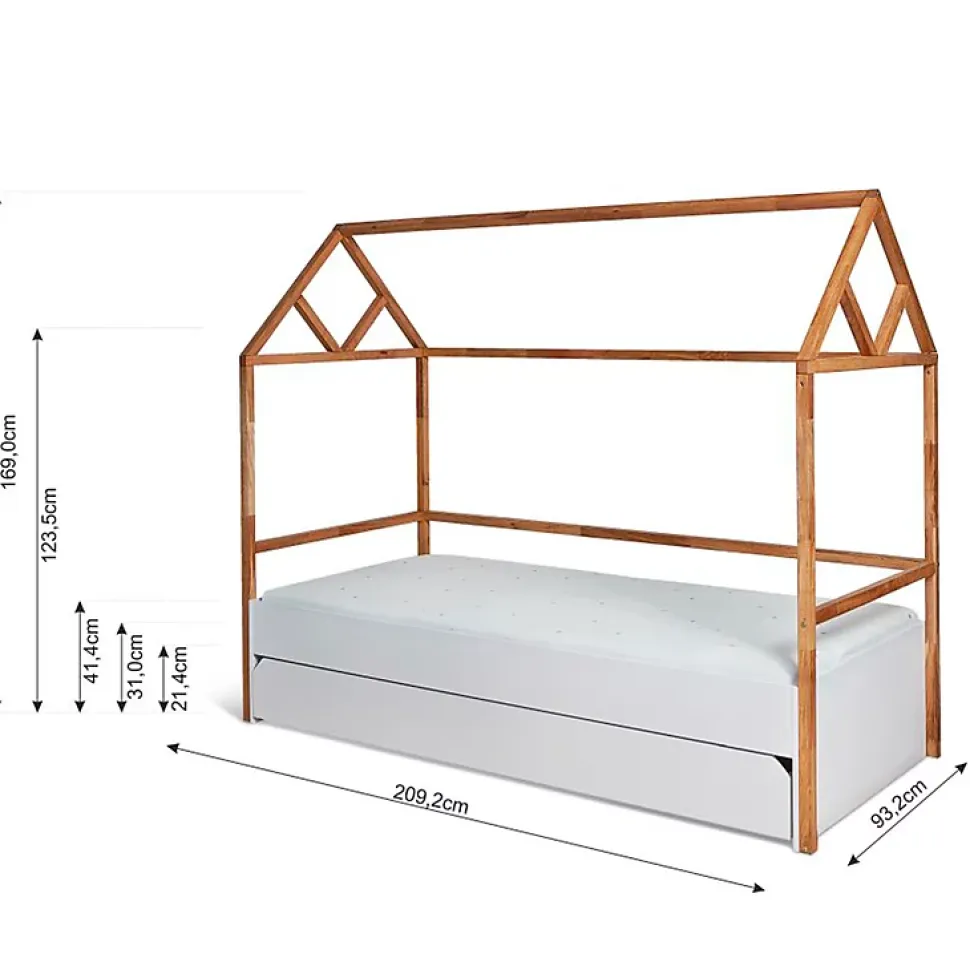 Lit cabane 90x200 sommier et tiroir inclus Bellamy Lotta Blanc