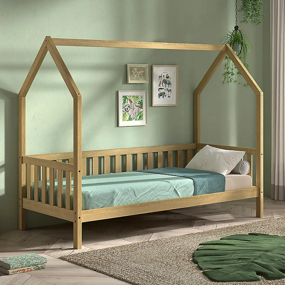 Lit cabane 90x200 sommier inclus Vipack Dallas Bois