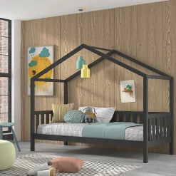 Lit cabane 90x200 sommier inclus Vipack Dallas Anthracite