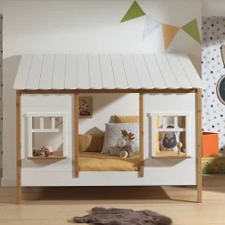 Lit cabane 90x200 sommier inclus Vipack Housebed Blanc et bois