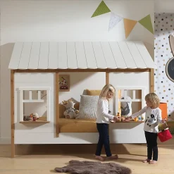 Lit cabane 90x200 sommier inclus Vipack Housebed Blanc et bois