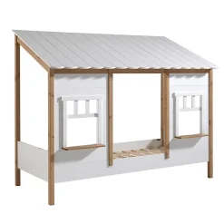 Lit cabane 90x200 sommier inclus Vipack Housebed Blanc et bois
