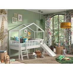 Lit cabane 90x200 toboggan sommier inclus Vipack Dallas Blanc