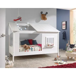 Lit Cabane 90x200 toit semi-ouvert et fenêtre Sommier inclus Vipack HouseBed - Blanc