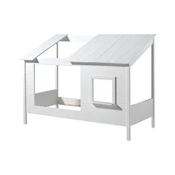 Lit Cabane 90x200 toit semi-ouvert et fenêtre Sommier inclus Vipack HouseBed - Blanc