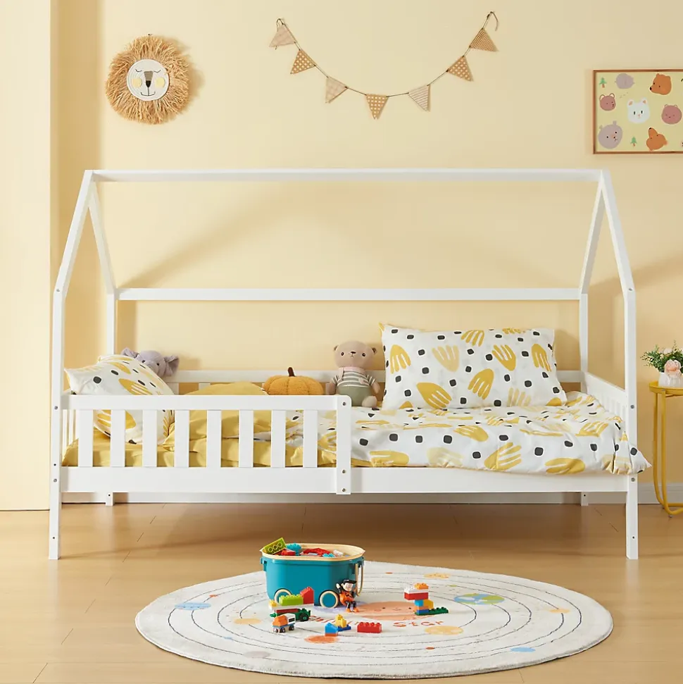 Lit cabane Ydre bois de pin 120 x 200 cm blanc en.casa