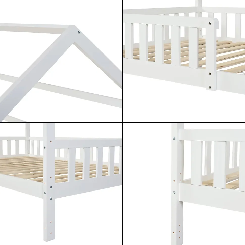 Lit cabane Ydre bois de pin 120 x 200 cm blanc en.casa