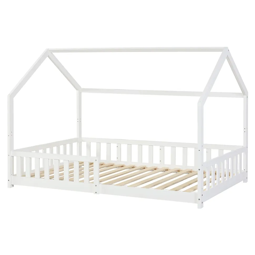 Lit cabane Ydre bois de pin 120 x 200 cm blanc en.casa