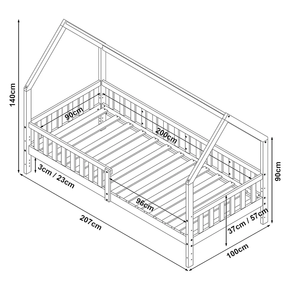 Lit cabane Ydre bois de pin 90 x 200 cm blanc en.casa