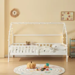 Lit cabane Ydre bois de pin 90 x 200 cm blanc en.casa