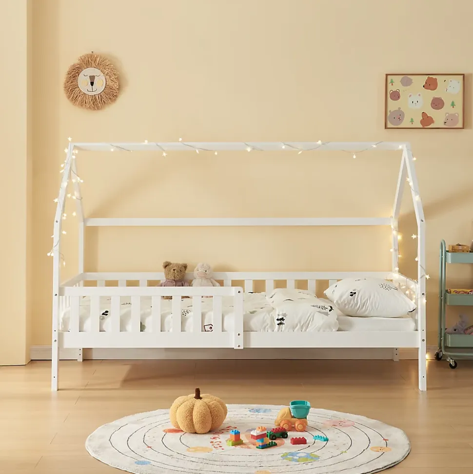 Lit cabane Ydre bois de pin 90 x 200 cm blanc en.casa